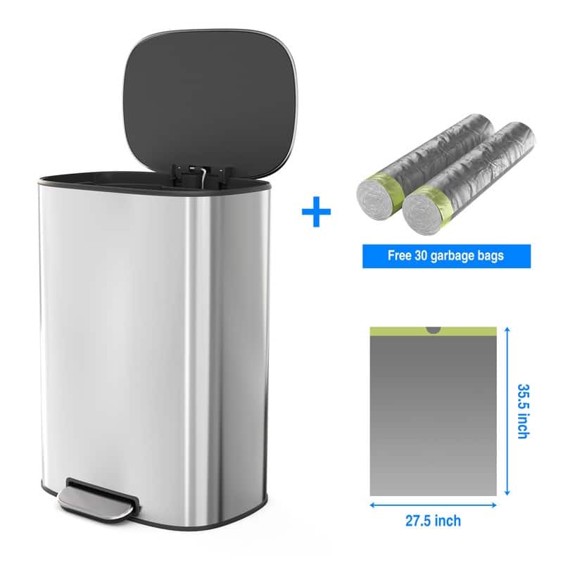 Black Grey 13 Gallon 50L Step-on Kitchen Trash Can with Soft Close for Home,Office