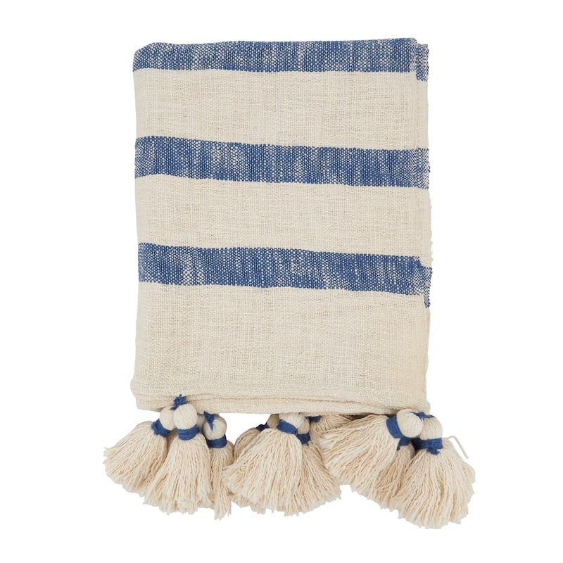 Tassel Treats Stripe Throw Blanket - Blue