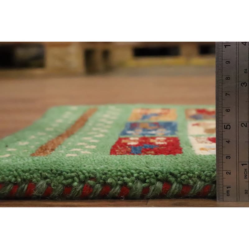 Hand Knotted Oriental 100% Wool Carpet Tribal Animal Pictorial Green Gabbeh Area Rug - 1' 4'' X 1' 4''