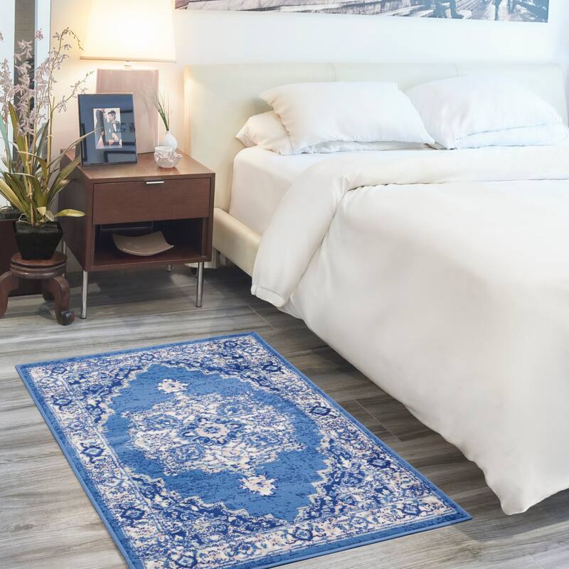 Nourison Whimsicle Modern Persian Floral Medallion Area Rug - 3' x 5' - Navy - Runner/Rectangle