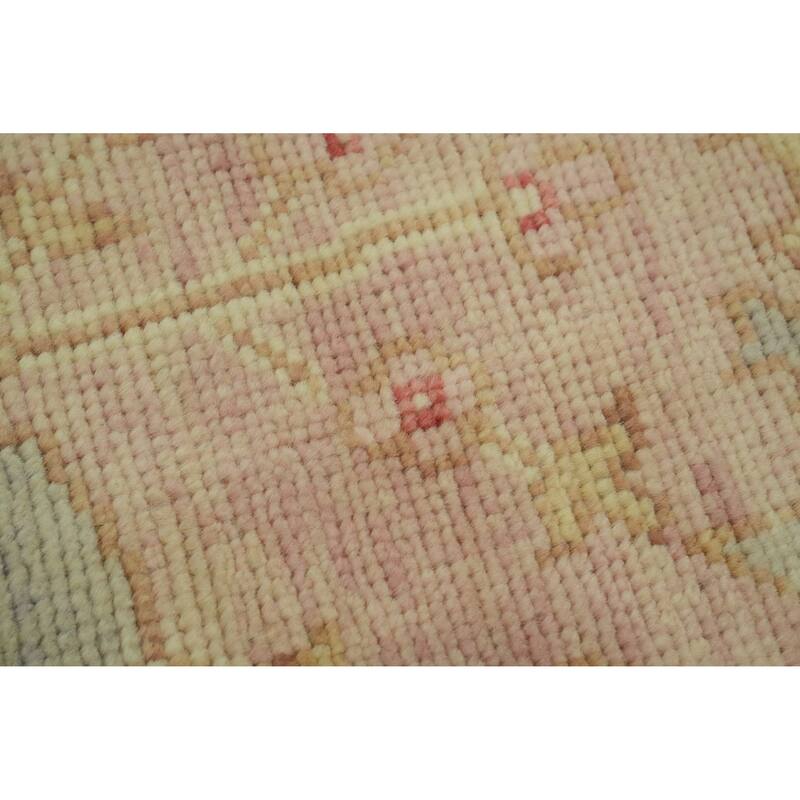 Vegetable Dye Wool Oushak Turkish Area Rug, Floral Geometric Carpet - 12' 6'' X 10' 2''