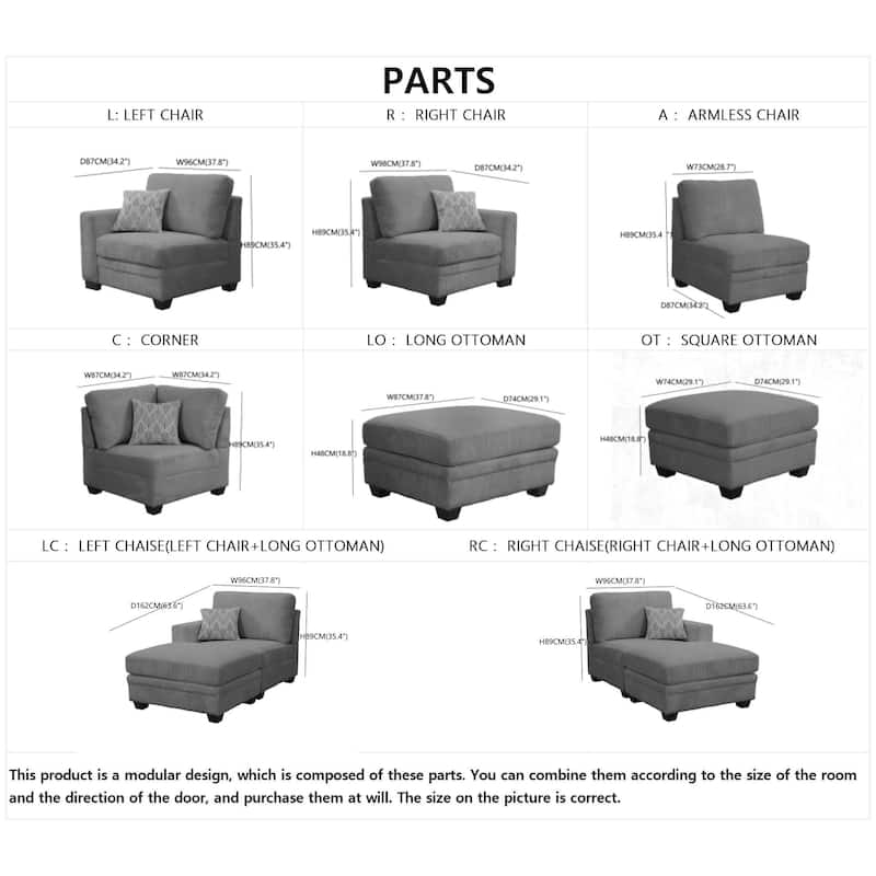 5 PCS Corduroy Flexible Combination Sectional Sofa Couch