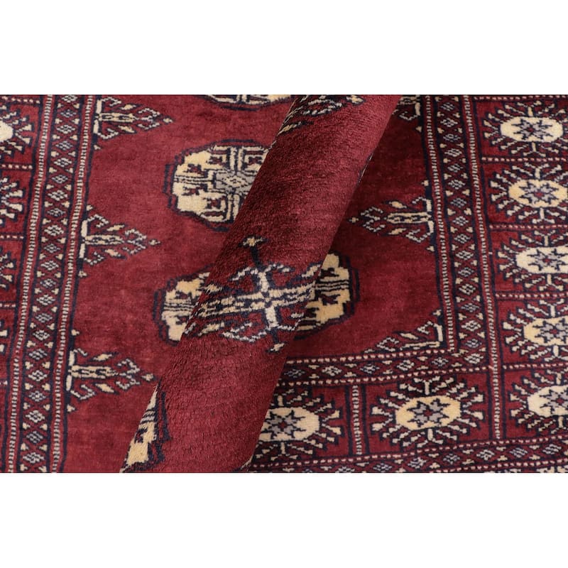 Southwestern Bokhara Adalyn Maroon Gray Hand Knotted Rug - 3'0'' x 5'0''