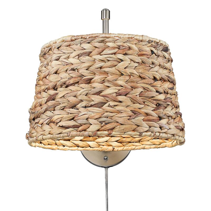 Wry Lighting Ryleigh 1-light Swing Arm Wall Lamp in Pewter and Woven Sweet Grass shade - 1 Light Articulating Wall Sconce