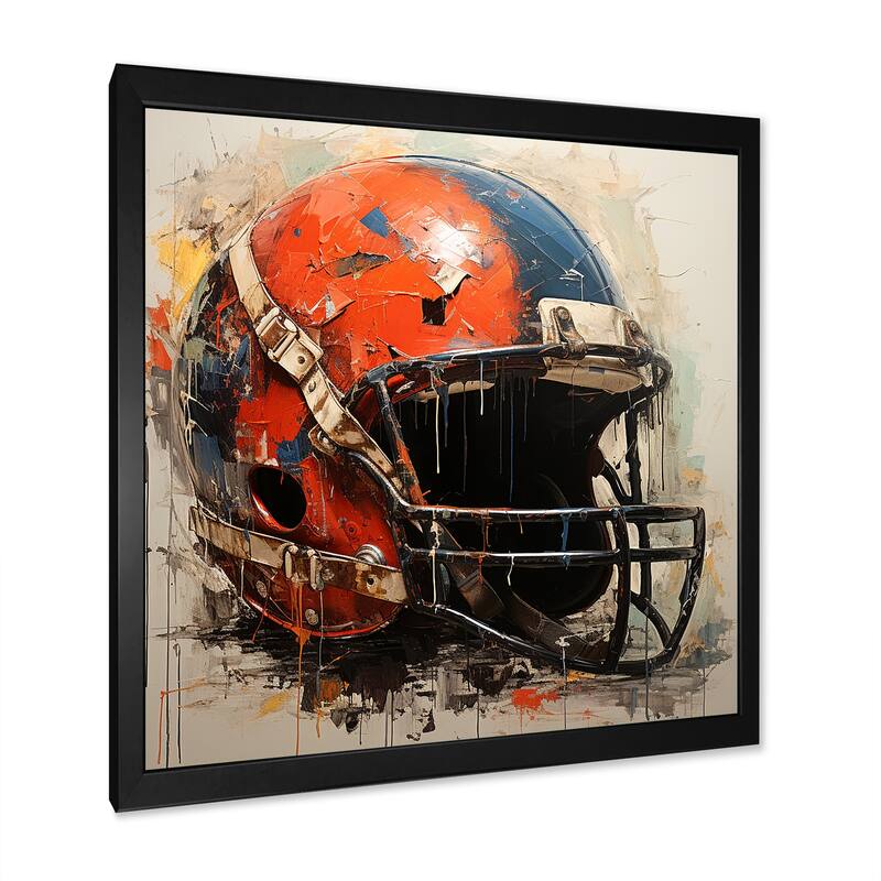 Designart "Minimalist Red Football Helmet II" Sport Football Wall Decor Red Modern Living Room Framed Canvas Art