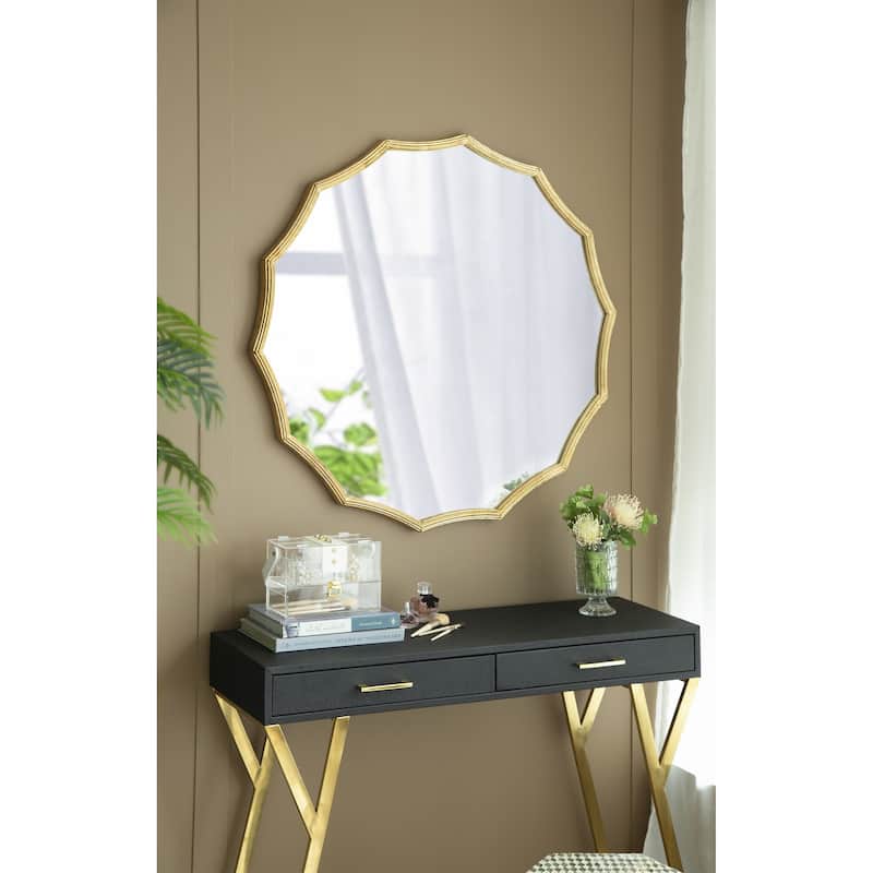 Round Sunburst Wall Mirror with Gold Finish