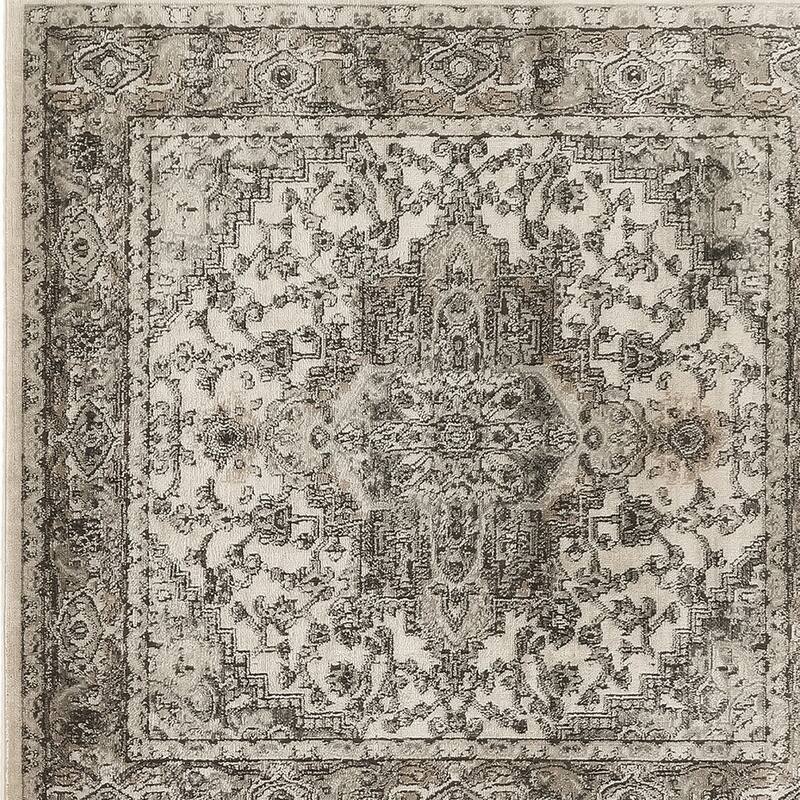 Mebe Power Loomed Distressed Geometric Traditional Durable Area Rug By HomeRoots - 48' X '48' X '0.32