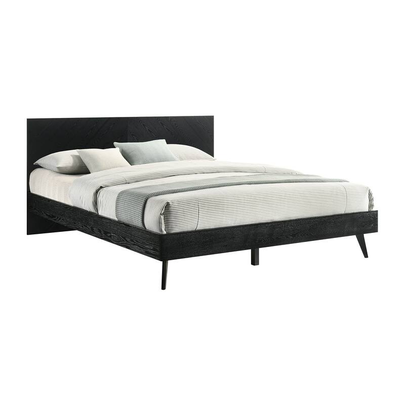 Saly King Platform Bed Frame, Tapered Legs, Diagonal Grain Finish, Black