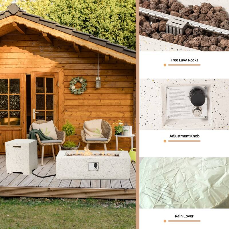 COSIEST Outdoor Patio Rectangle Fire Pit with Tank Cover Table - 42" W x 17" L x 13" H
