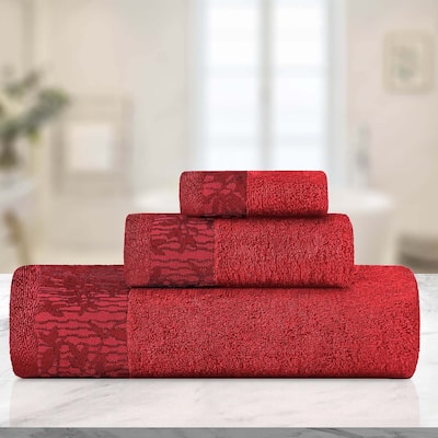 Superior Wisteria Cotton Floral Jacquard 3 Piece Bathroom Towel Set
