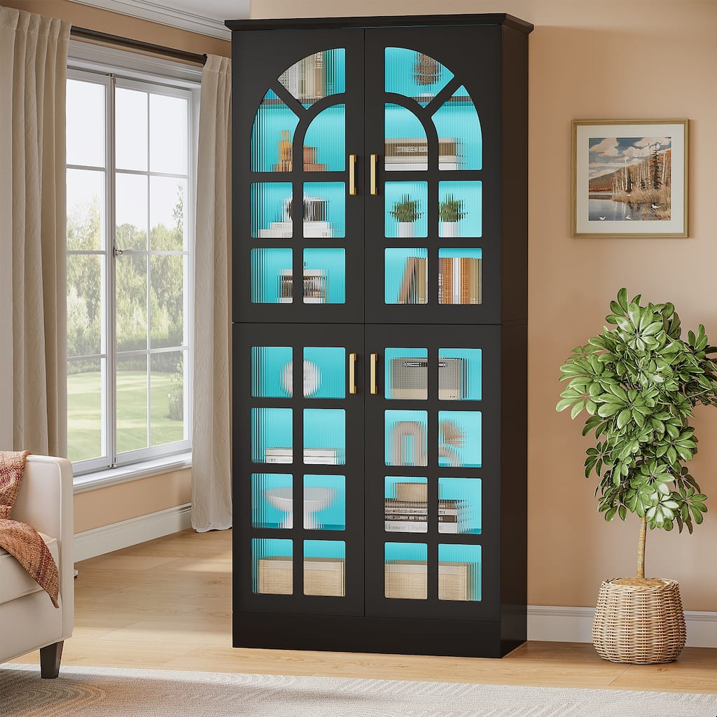 Pantry Cabinet with LED Lights, 68.9" Tall Adjustable Storage Cabinet