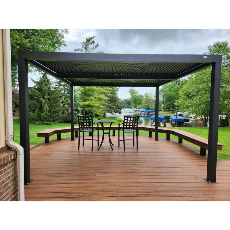PURPLE LEAF Gray Louvered Pergola Outdoor Aluminum Pergola with Adjustable Roof for Patio Grey Hardtop Gazebo