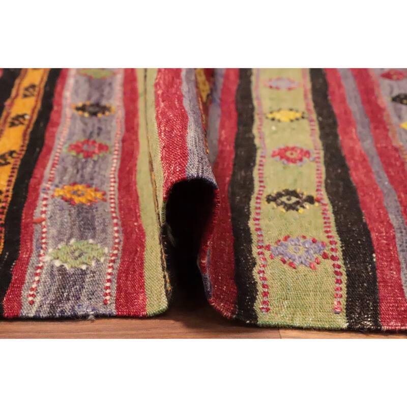 Hand Woven Oriental 100% Wool Carpet Southwestern Tribal Multi-Colored Kilim Area Rug - 9' 7'' X 5' 11''