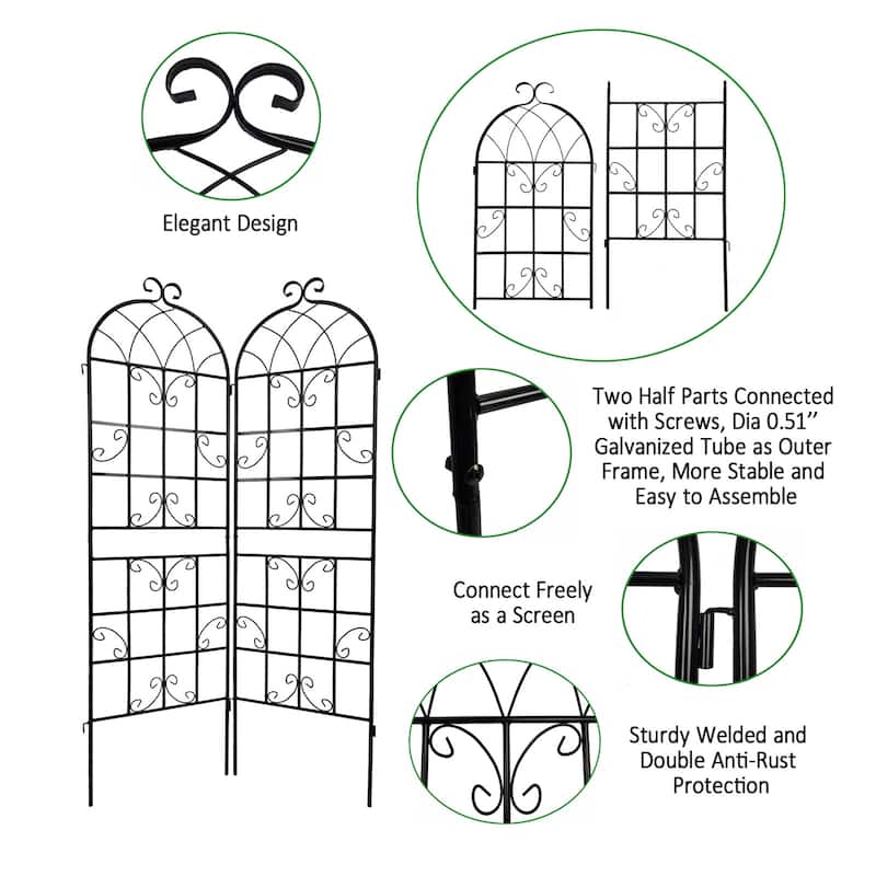 4 Pack Metal Garden Trellis 71" x 19.7" Rustproof Trellis for Climbing Plants Outdoor Flower Support Black