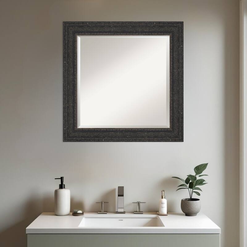 Attic Aged Beveled Wood Framed Bathroom Vanity Wall Mirror