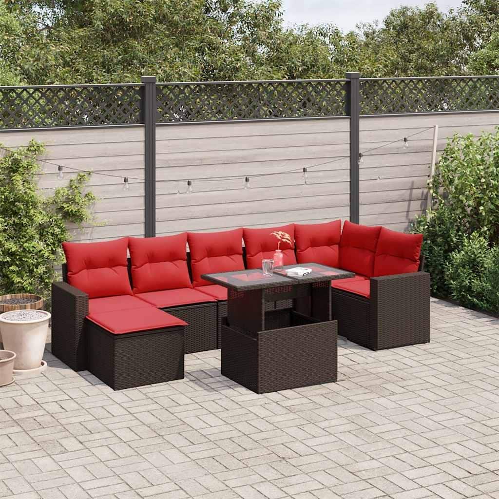 vidaXL 8 Piece Patio Sofa Set with Cushions Black/Brown/Gray Poly Rattan