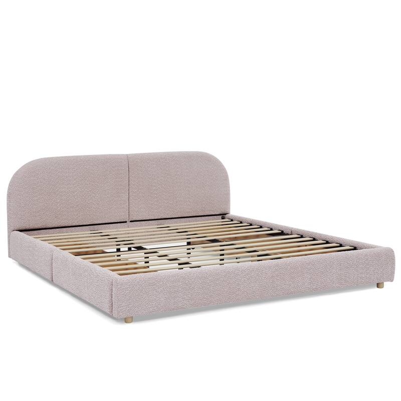 Stylish Curve-shaped Upholstered Platform Bed Frame Modern Minimalist Low Profile Bed with Curved Headboard Optional Storage Bed