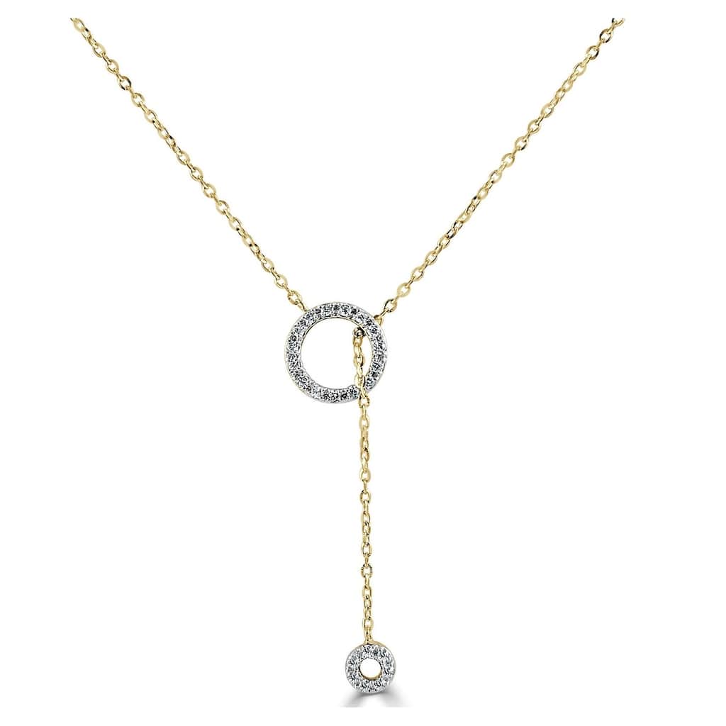 Joelle Collection Diamond Circle Drop Necklace 14K Gold Adjustable to 16-inch -18-inch Diamond Necklace