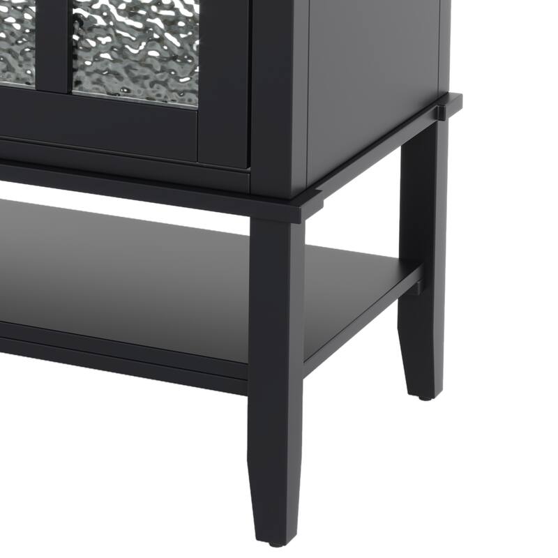 36" Storage Cabinet for Bathroom Vanity with Sink, Textured Glass Doors, Open Shelf, Silver Metal Knobs and Adjustable Shelf