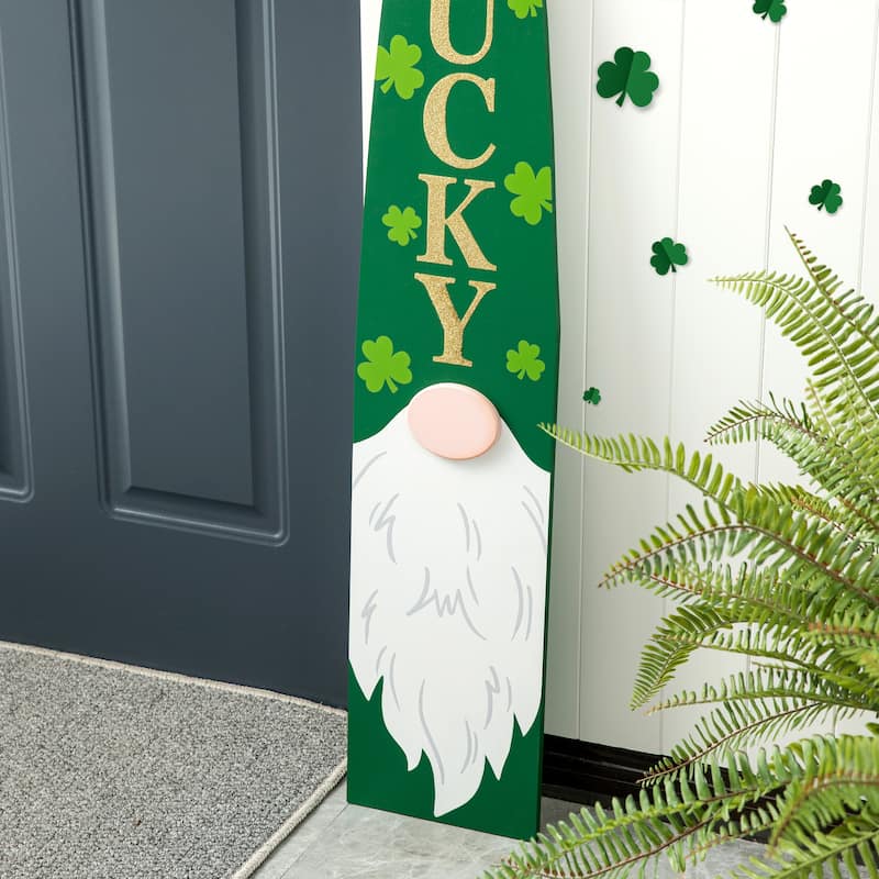 Glitzhome 42"H St. Patrick's Wooden Gonme Porch Decor