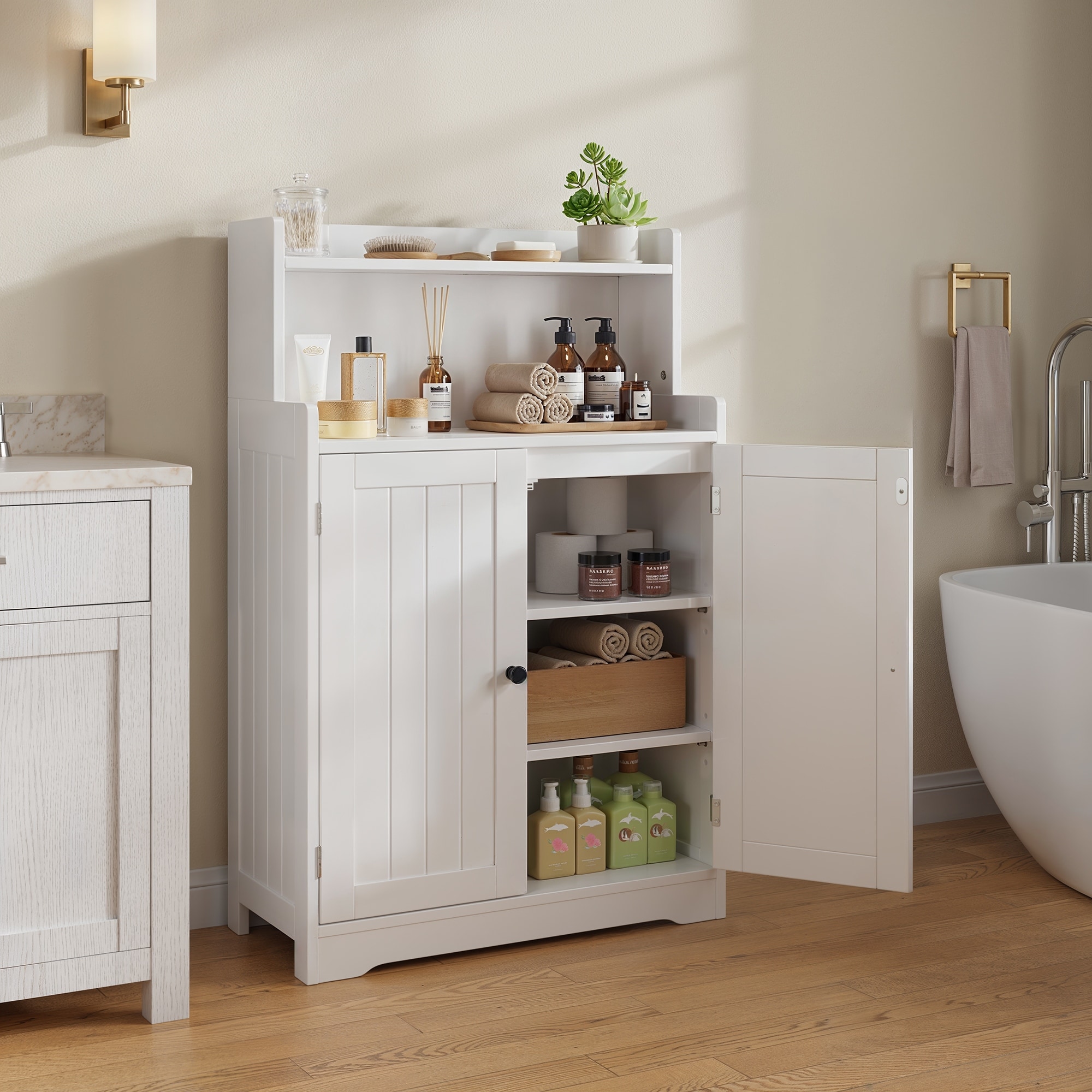 40" H Bathroom Storage Cabinet, Freestanding Organizer with 2 Doors, 2 Adjustable Shelves