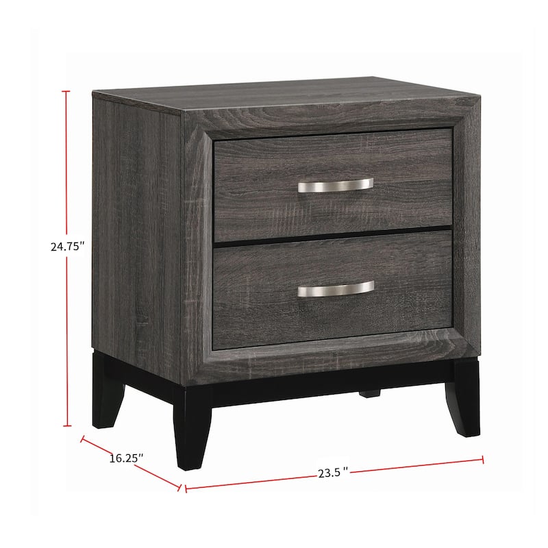 2 Drawers Nightstand in Grey Oak And Black
