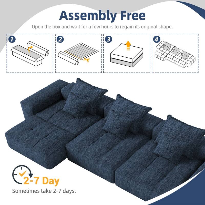 184.25" Oversized Modular Sectional Sofa Chenille Fabric Soft Cushion Sofa with 6 Pillows,No Assembly Required