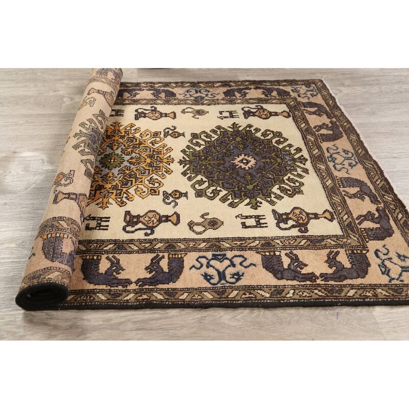 Traditional Geometric Bakhtiari Persian Area Rug Handmade Wool Carpet - 3'7" x 5'4"