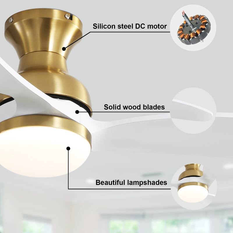 Sofucor 52inch Smart-controlled Flush-mount Ceiling Fan with Streamlined Curved Blades, Remote Control, and Dimmable LED Light