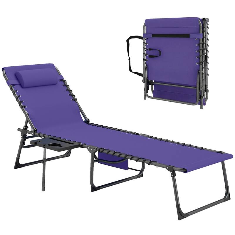 Outsunny Folding Chaise Lounge Chair Outdoor Tanning Chair with Side Table, 5-Level Adjustable Beach Lounge Chair with Headrest