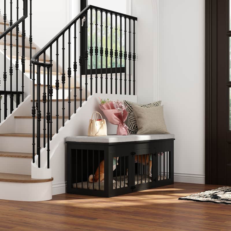 Chic Pet Haven: Luxe Wooden Dog Crate & Designer Home Bench - 47.2"