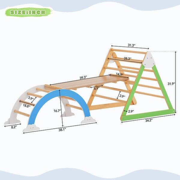 Versatile Wooden Climbing Triangle with Ramp and Arch Rocker - 39.3"L x 31.3"W x 31.9"H