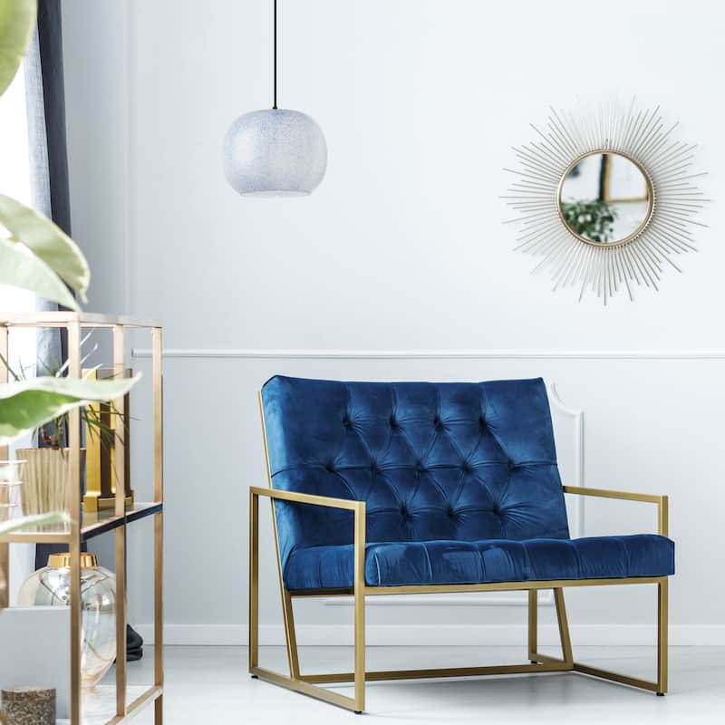 Marina River of Goods Nickel Metal and White/Blue Glass 9.8-Inch Pendant Light with Adjustable Hanging Cord