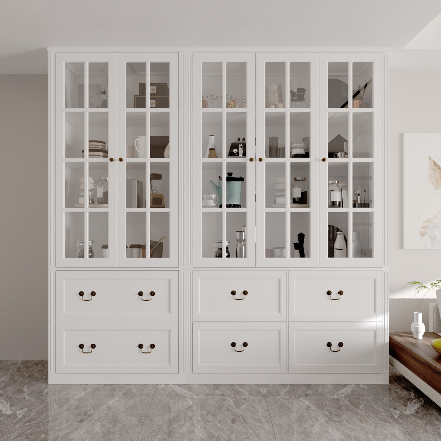 78.7"H Combo Glass Doors Display Cabinet Wooden Bookshelf Organizer
