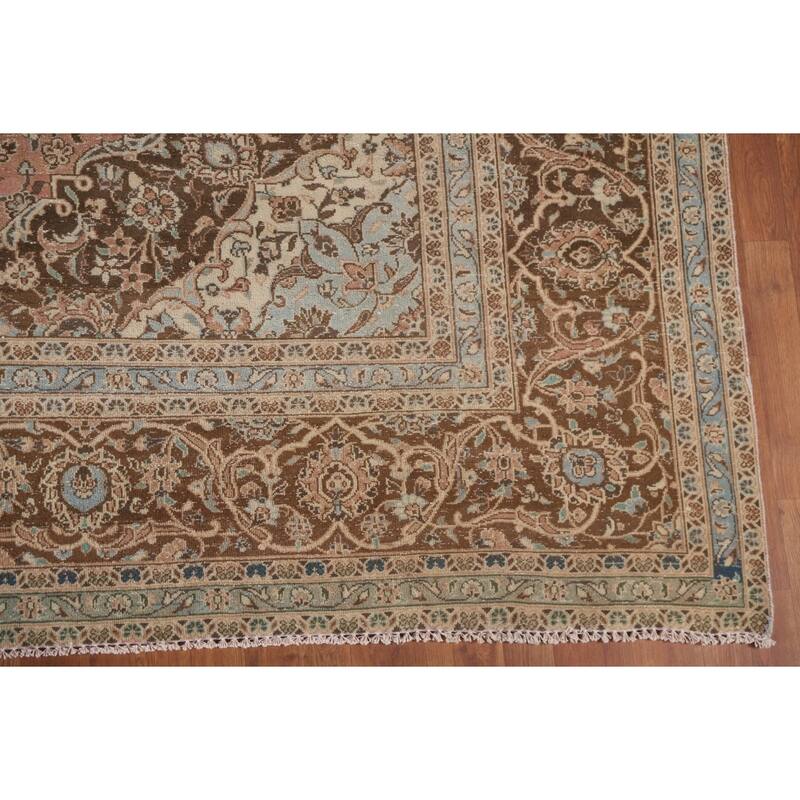 Hand Knotted Oriental 100% Wool Carpet Traditional Floral Oranges & Rust Mashad Area Rug - 13' 5'' X 9' 8''