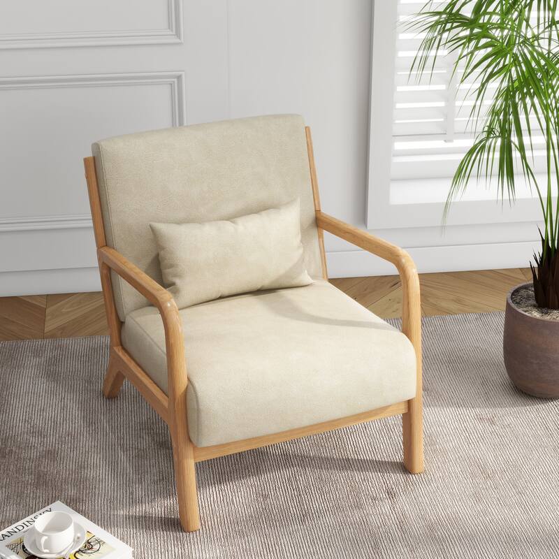 Mid Century Solid Wood Upholstered Accent Chair