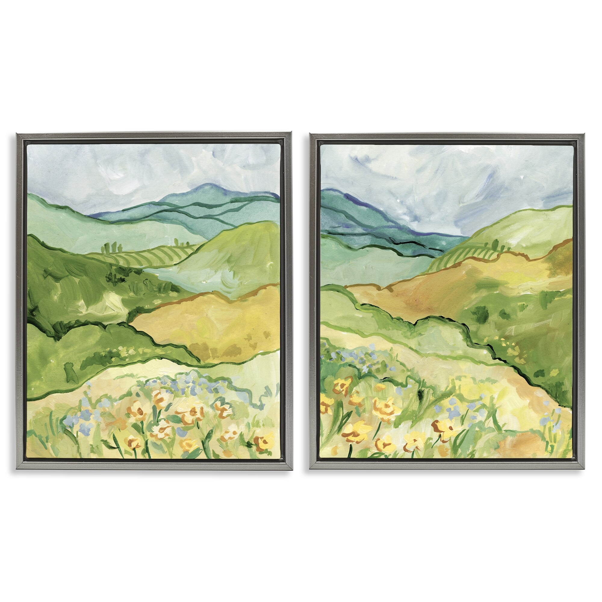 Stupell Meadow with Rolling Hills Framed Floater Canvas Wall Art Design By Victoria Barnes (Set of 2)