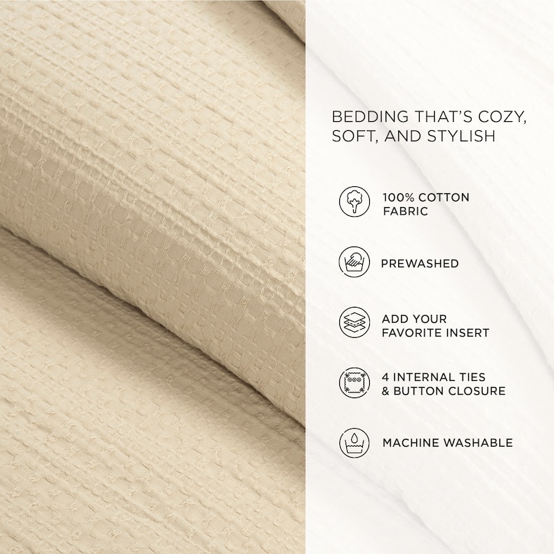 Lush Decor Haniya Solid Waffle Woven Cotton Textured Duvet Cover 3 Pieces Set