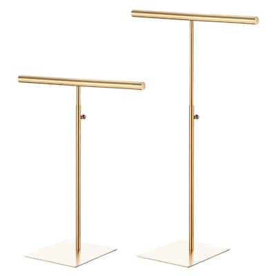 Necklace Display Stand 2 Pack Adjustable Height Jewelry Rack T Bar - Gold