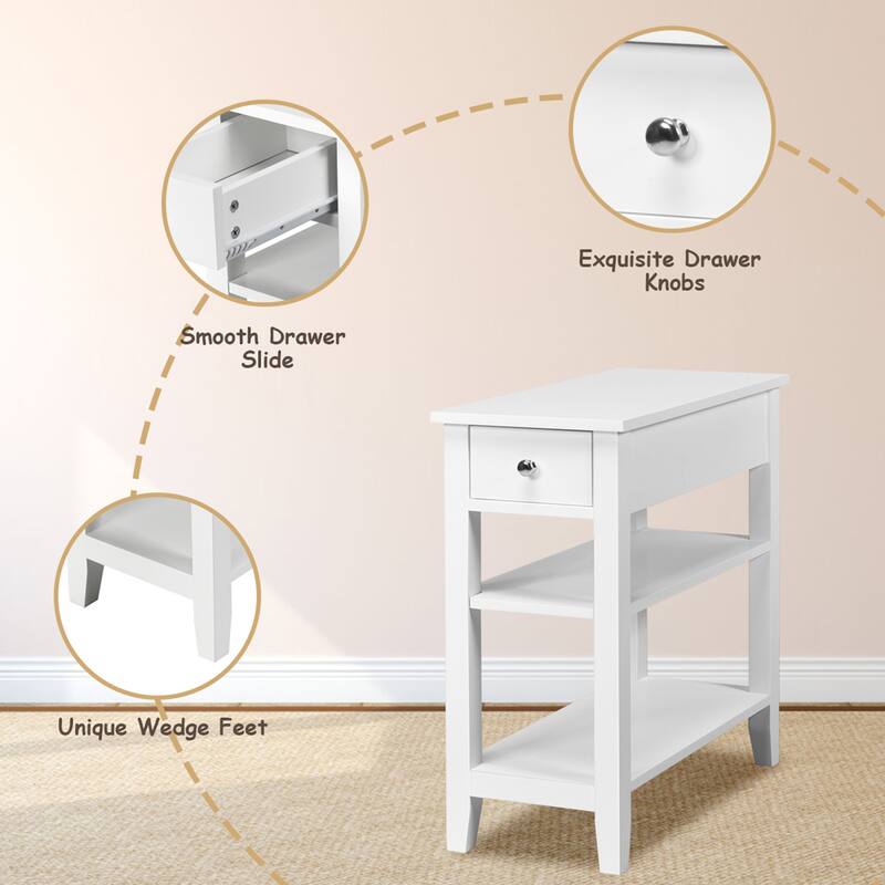 Gymax 3 Tier Nightstand Bedside Table Sofa Side End Table w/Double