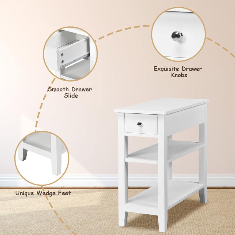 Gymax Set of 2 3Tier Nightstand Bedside Side End Table w/Double