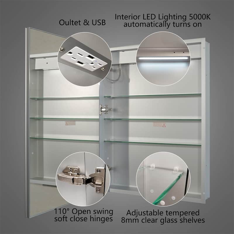 ExBrite Led Lighted Medicine Cabinet Recessed or Surface with Mirrors