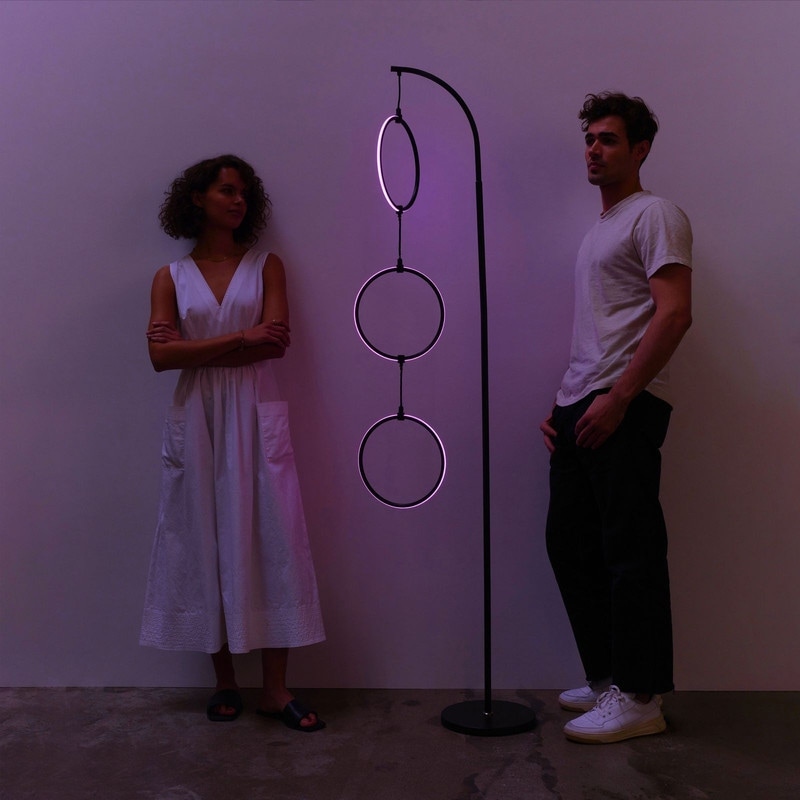 Brightech Nova 74 in. Classic Black Industrial 3-Light LED Super Bright Floor Lamp with Built-In Color Changing Function