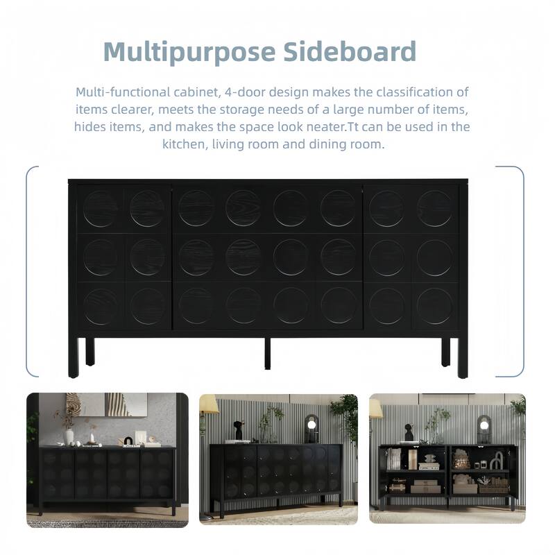 Sideboard Cabinet with Circle Door, Buffet Cabinet with Adjustable Shelves, Storage Cabinet with 5 Supportive Legs