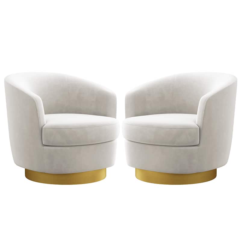 Set of 2 Velvet Swivel Club Chair Set, Soft & Comfotable - 2 Pieces - Ivory