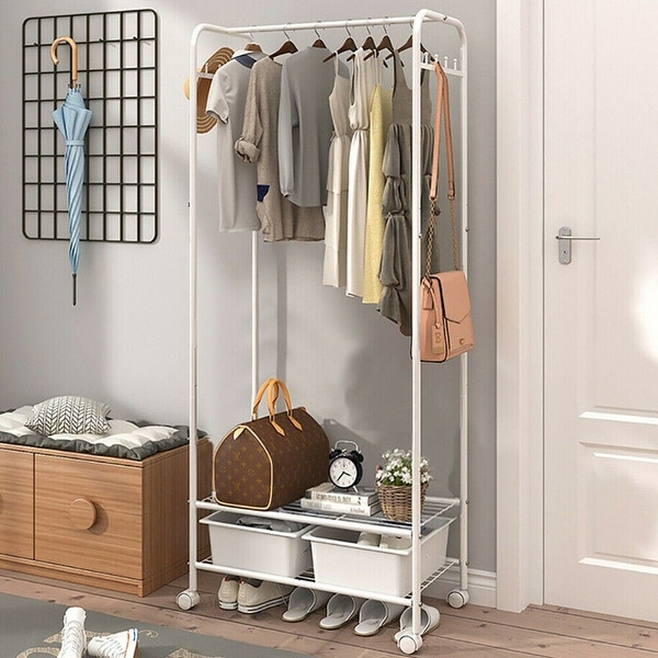 Rolling Clothing Rack Metal Clothes Rack Garment Shelf