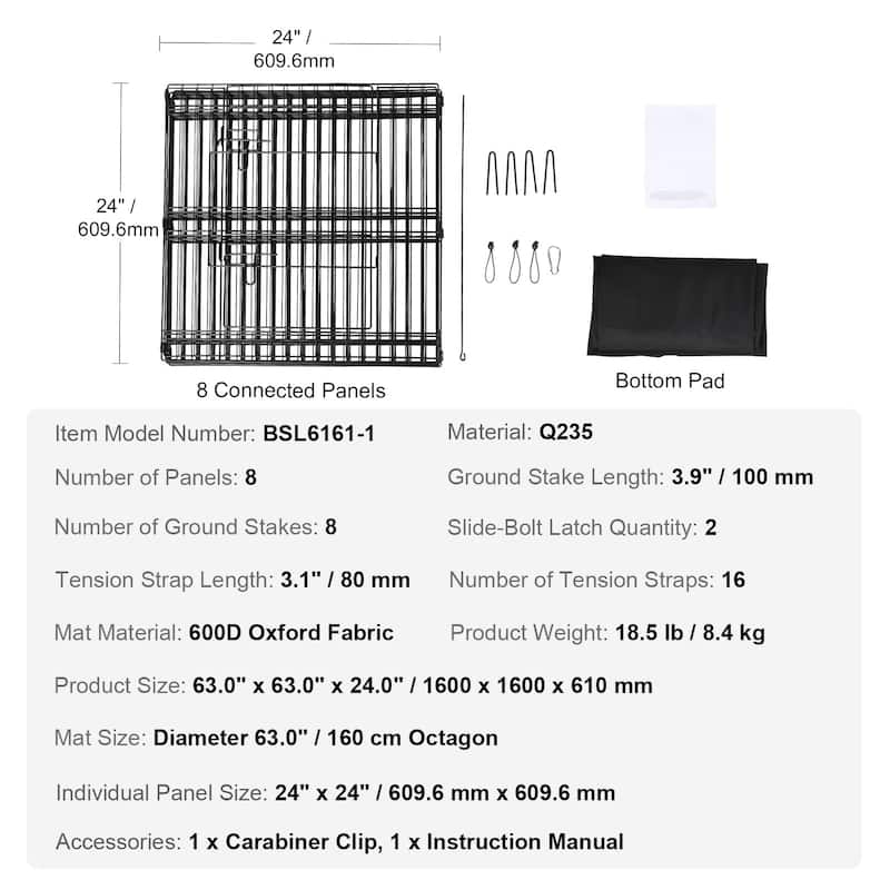 Dog Playpen, 8 Panels Foldable Metal Dog Exercise Pen, 24" H Pet Fence Puppy Crate Kennel, Indoor Outdoor Dog Pen