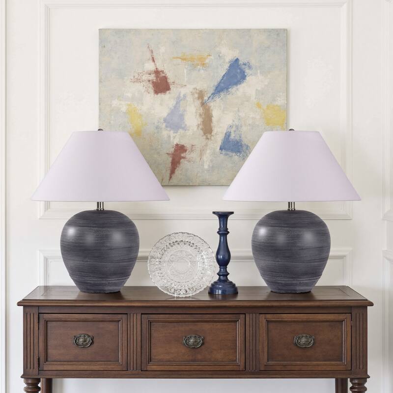 2 Pack Global Ceramic Accent Table Lamp with Linen Shade