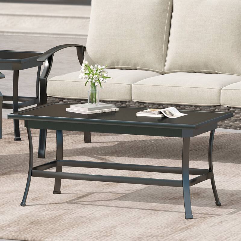 Outdoor Patio Metal 41" W Coffee Table with Glass Top