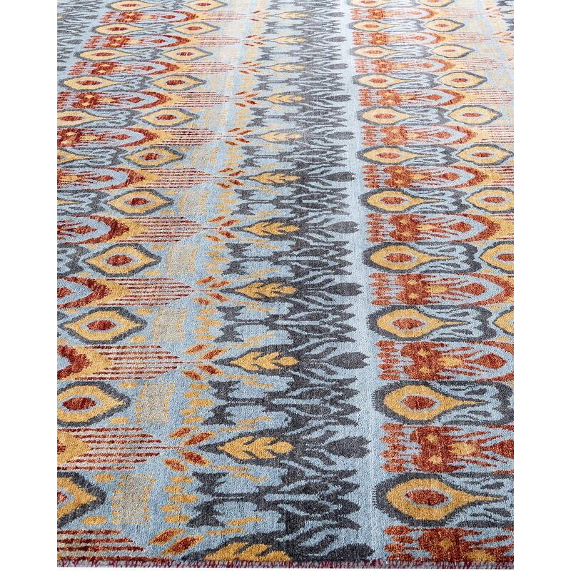 Ikat One-of-a-Kind Hand-Knotted Area Rug, Blue - 8' 0" x 10' 2"